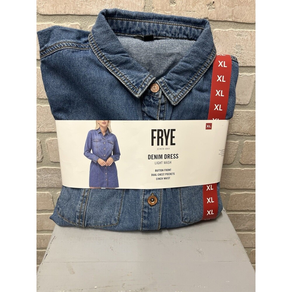 Frye Women's Denim Button Down Light Jean Dress Fall Long Sleeve Sz X-Large NWT